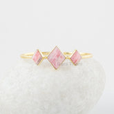 Diamond Shape Bracelet - Rhodochrosite Bangle - Gemstone Cuff Bracelet - Gold Plated - Solid Silver - Gift for Her